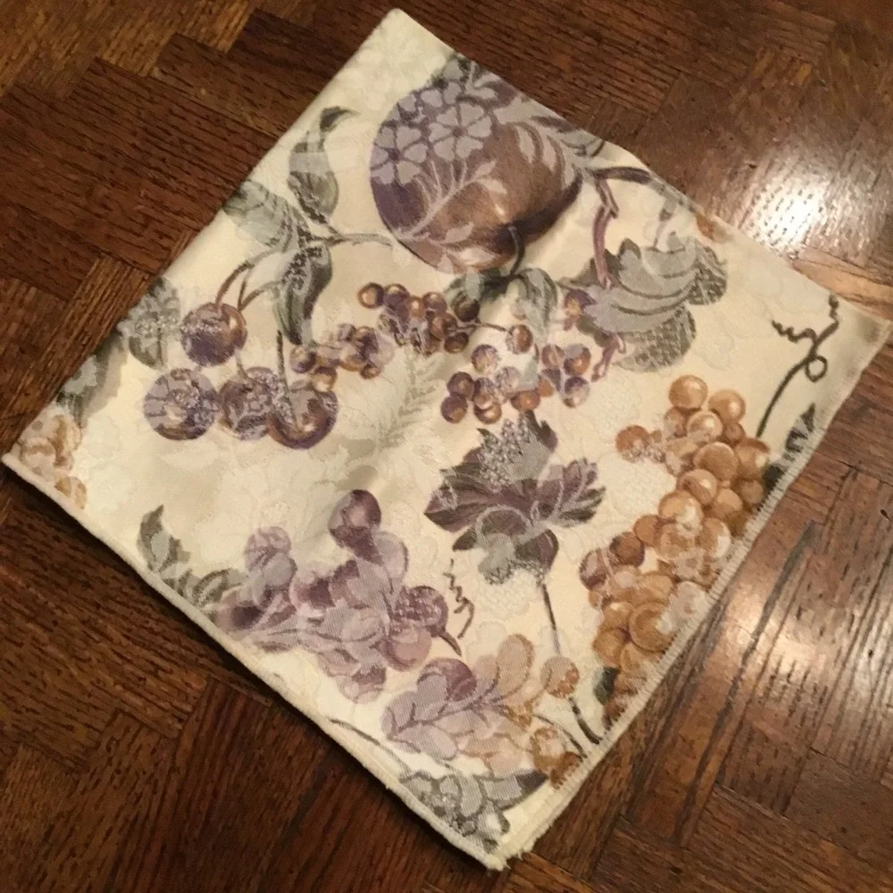 Fall Cream Jacquard  Floral and Fruit Print Napkins